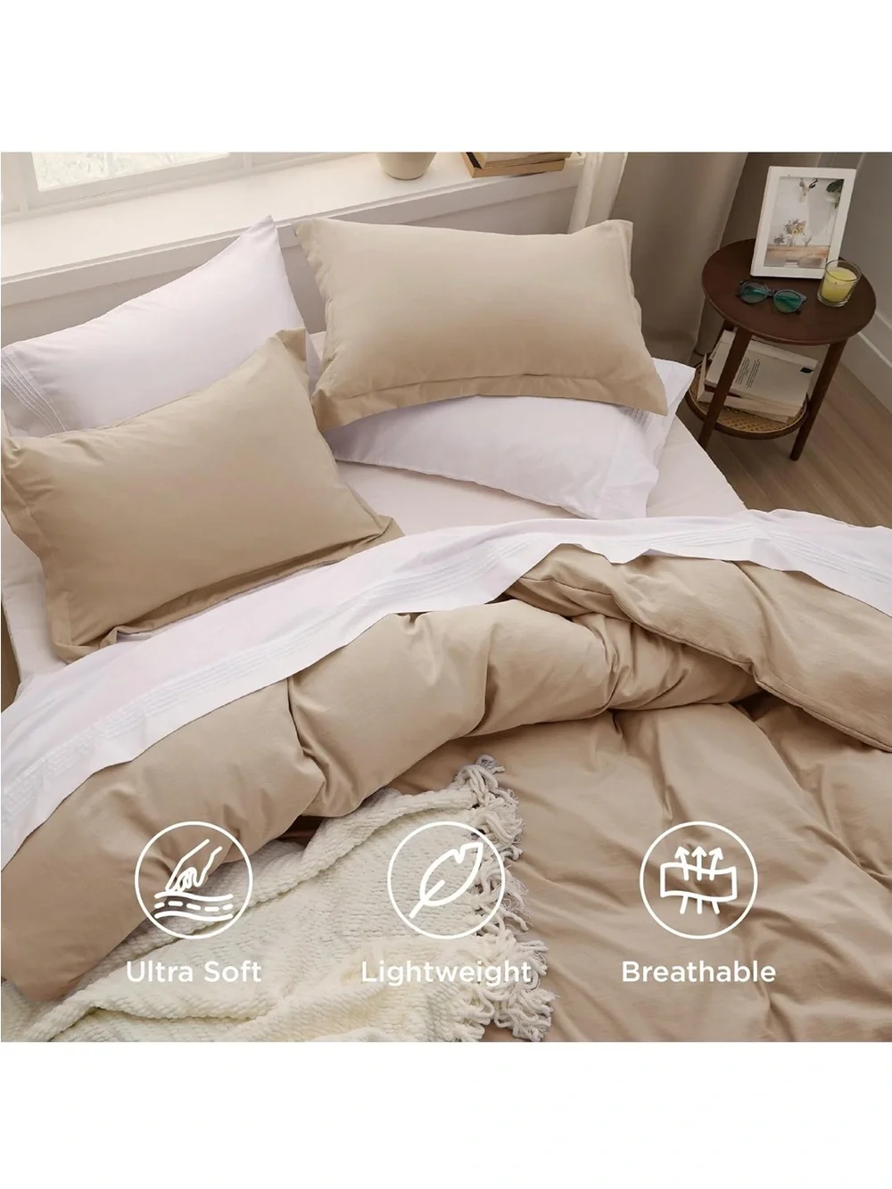 NEW Bedsure Light Brown Oversized King Duvet Cover - 3 Pieces Prewashed